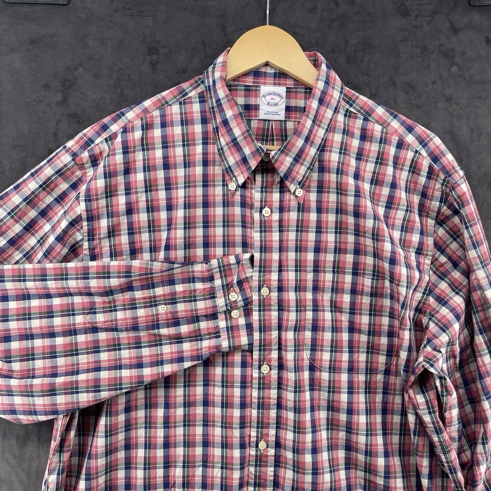 Brooks Brothers Men's XL Multicolor Plaid Button Down Shirt 100% Cotton